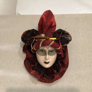 vintage venetian wall mask art red, black velvet fabrics decorative bell